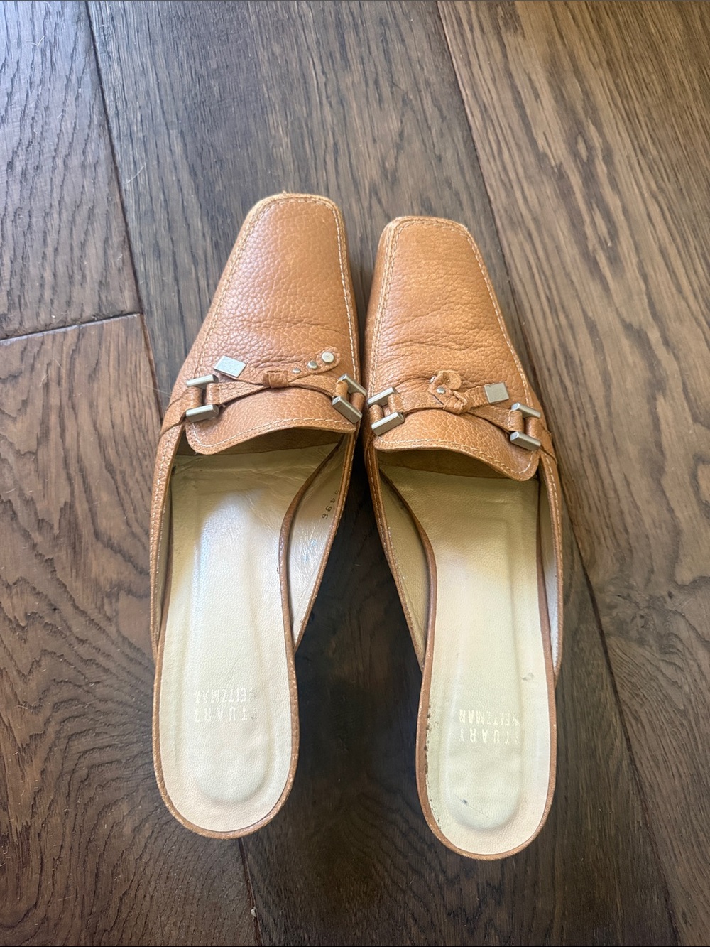 Stuart Weitzman Tan Leather Slip-On Mules